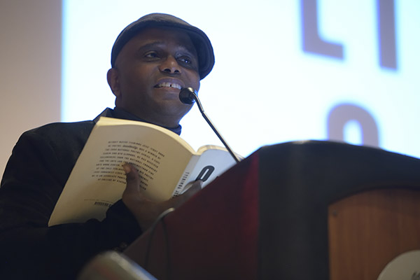 Tyehimba Jess performs a poetry reading.