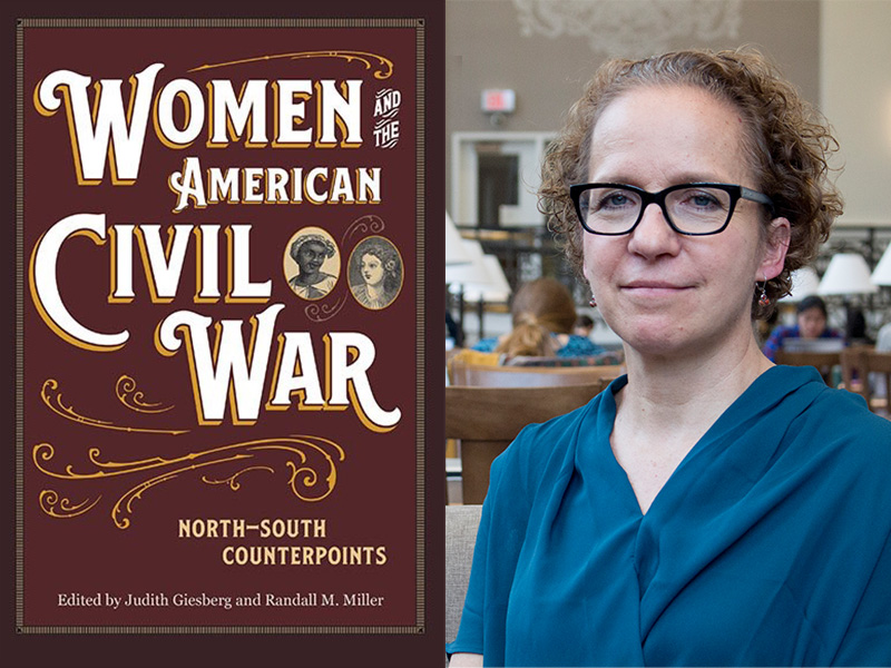 image of Judith Giesberg next to the cover of her book