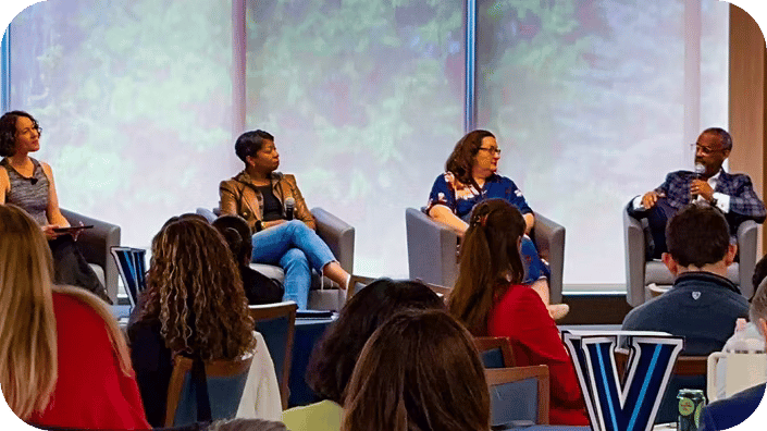 Left to right: Dr. Heather Cluley Bar-Or, and HRD Adjunct Professors Helynn Nelson, Fiona Jamison and Kelly Jones deliver a panel on the future of artificial intelligence in human resources for the Level Up HR 26 Conference.