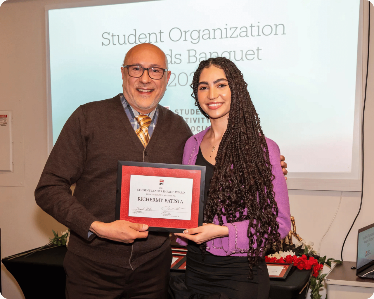Richermy recieving Student Leader Impact Award from previous institution East Stroudsburg Univeristy. (April 2025)