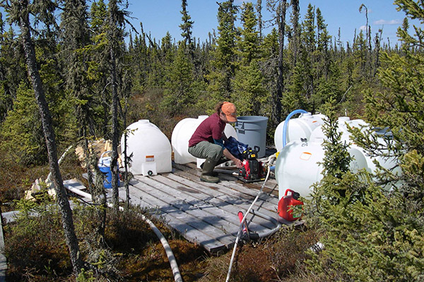 A student works in the field.