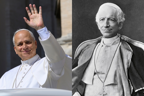 A photo of Pope Leo XIV and Pope Leo XIII.