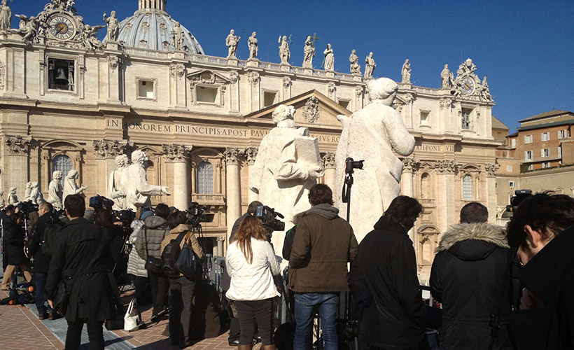 WFI Interns covering Pope Benedict's last general audience as part of the press team
