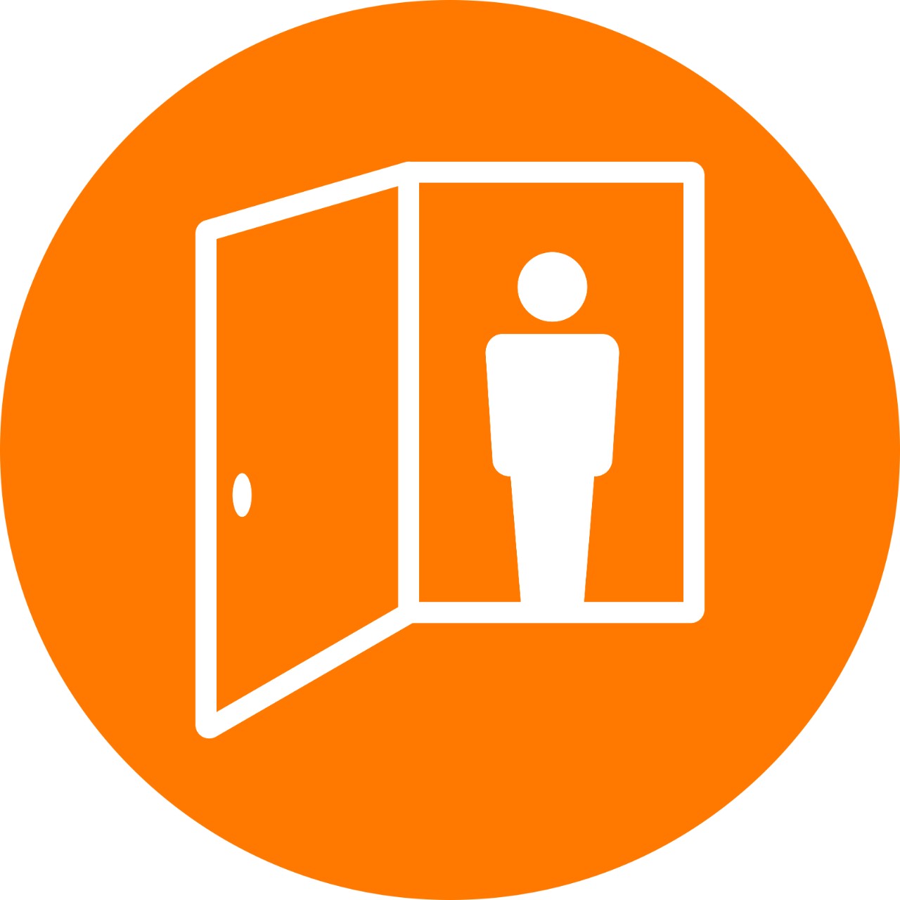 Icon of a person framed by an open door.