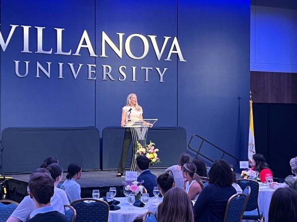 Women's Basketball Coach Denise Dillon speaks at a Villanova Leadership Program Event in Spring 2026