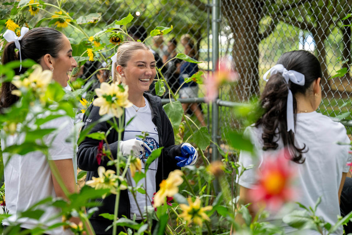 Students doing community service outdoors