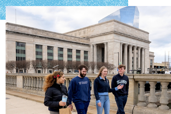 Students walking by 30th Street Station in Philadelphia
