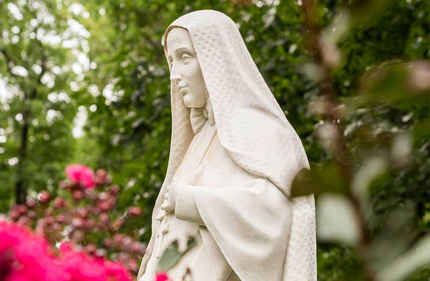 A statue of St. Frances Xavier Cabrini, known as Mother Cabrini, stands on the Cabrini campus.